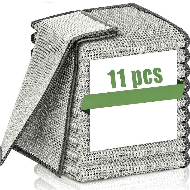 TEMU 11pcs Thickened Steel Wire Dishcloth, With Reinforced Edges And Anti-scratch Steel Wire - Heavy-duty Dishwashing Cleaning Cloth