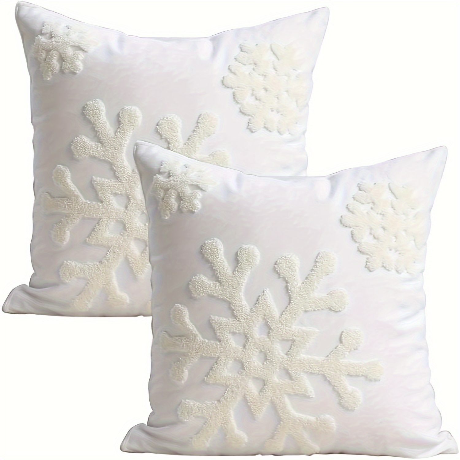 

18x18 Soft Canvas Christmas Winter Snowflake Style Cotton Linen Embroidery Throw Pillows Covers W/invisible Zipper For Bed Sofa Cushion Pillowcases For Bedding (1 Pair, White)