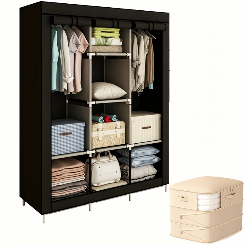 TEMU Portable Wardrobe, Easy Wardrobe, 2-6 Storage Racks, 2 Hanging Parts, Dimensions 66.93*50.39*17.72 Inches/57.48*22.05*17.32 Inches, Dust-proof,