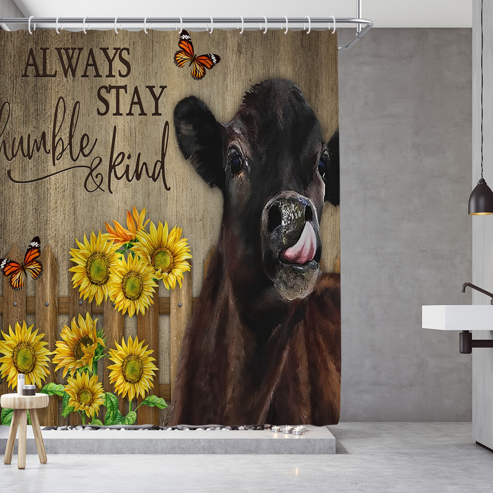 4PCS Funny Highland Cow Shower selling Curtain Sunflower Set