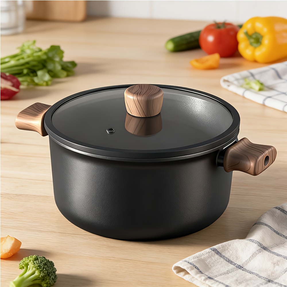 Image of 24cm Covered Soup Pot With Heat-resistant Handle, Suitable For Boiling Water And Soup, Essential Kitchen Tool, Compatible With Stove, Stylish And Durable
