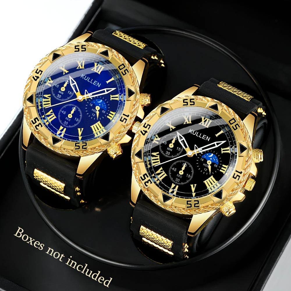 Image of 2pcs Men's Round Quartz Watches - For Daily Matching And Gift Occasions, Birthday Present And Holiday Party Gift, Ideal Present For Men, Father, Friend, Relative