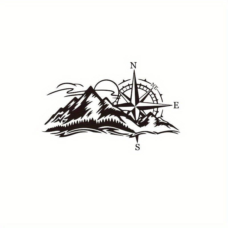Large Size Compass Mountain Car Vinyl Decal For Trunk, Window, And Body Waterproof Removable Sticker