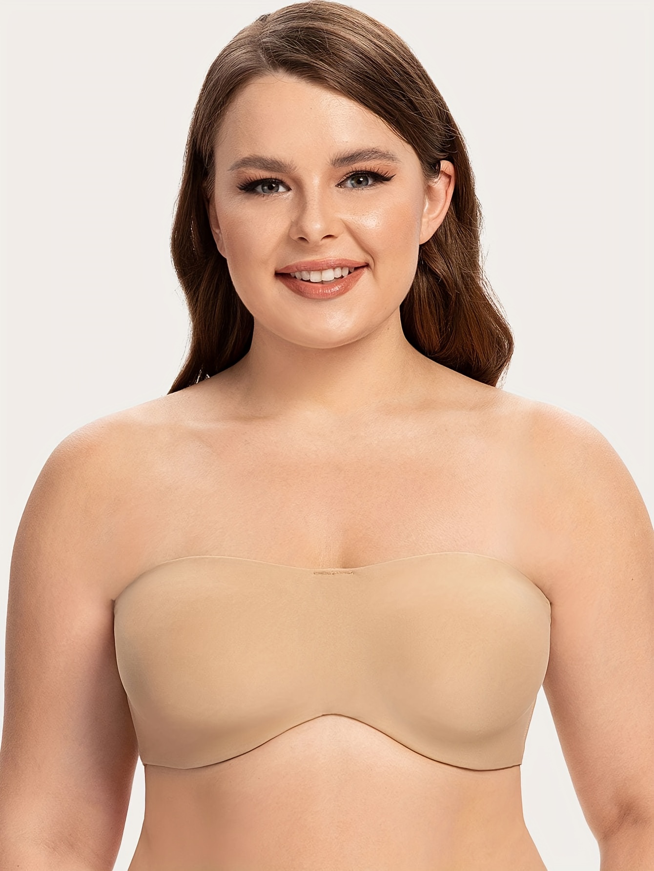 Qcmgmg Strapless Bras Solid Color Padded Bandeaus Plus Size