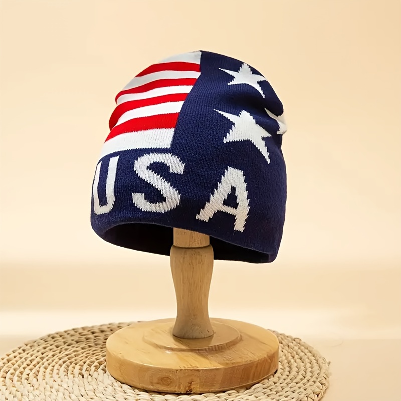 

Man &women'sindependence Day Striped Star American Flag Knitted Jacquard Hat, Ideal Choice For Gifts