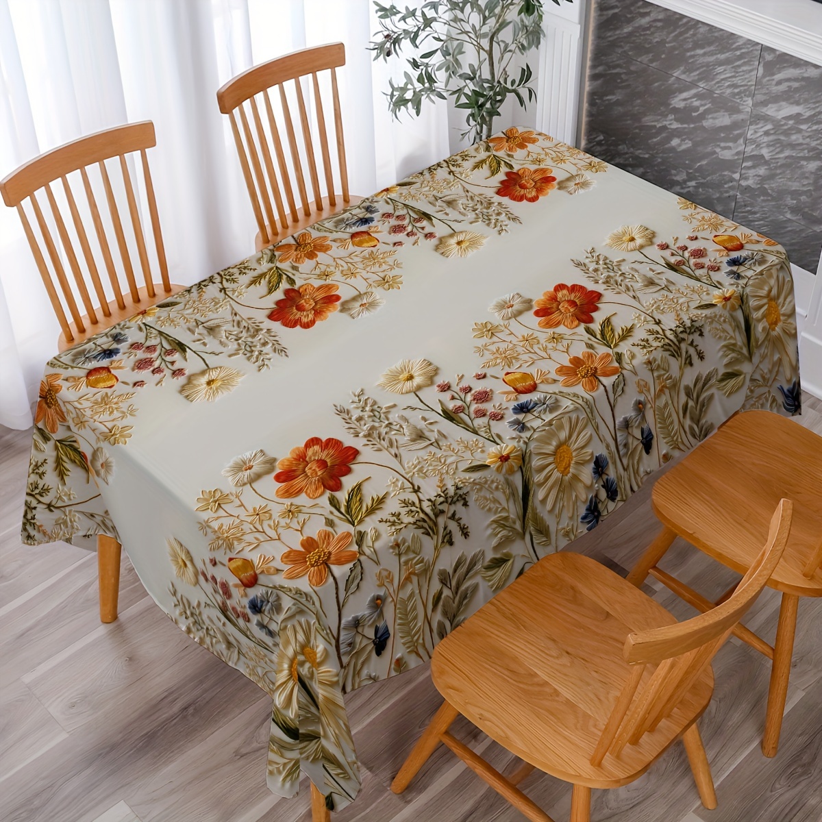 

1pc, Tablecloth, Floral Botanical Printed Tablecloth, Polyester, Various Sizes, Retro Style Decorative Table Cover, Home Dining Room Decor