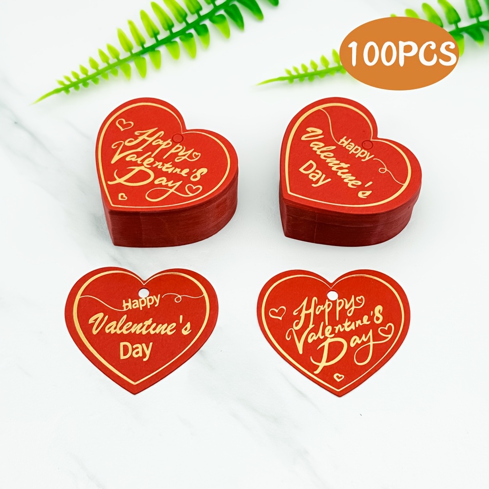 

100pcs Elegant Red Heart-shaped Valentine's Day Labels With "happy Valentine's Day" - Ideal For Gift Wrapping & Party Decorations, Valentines Decorations