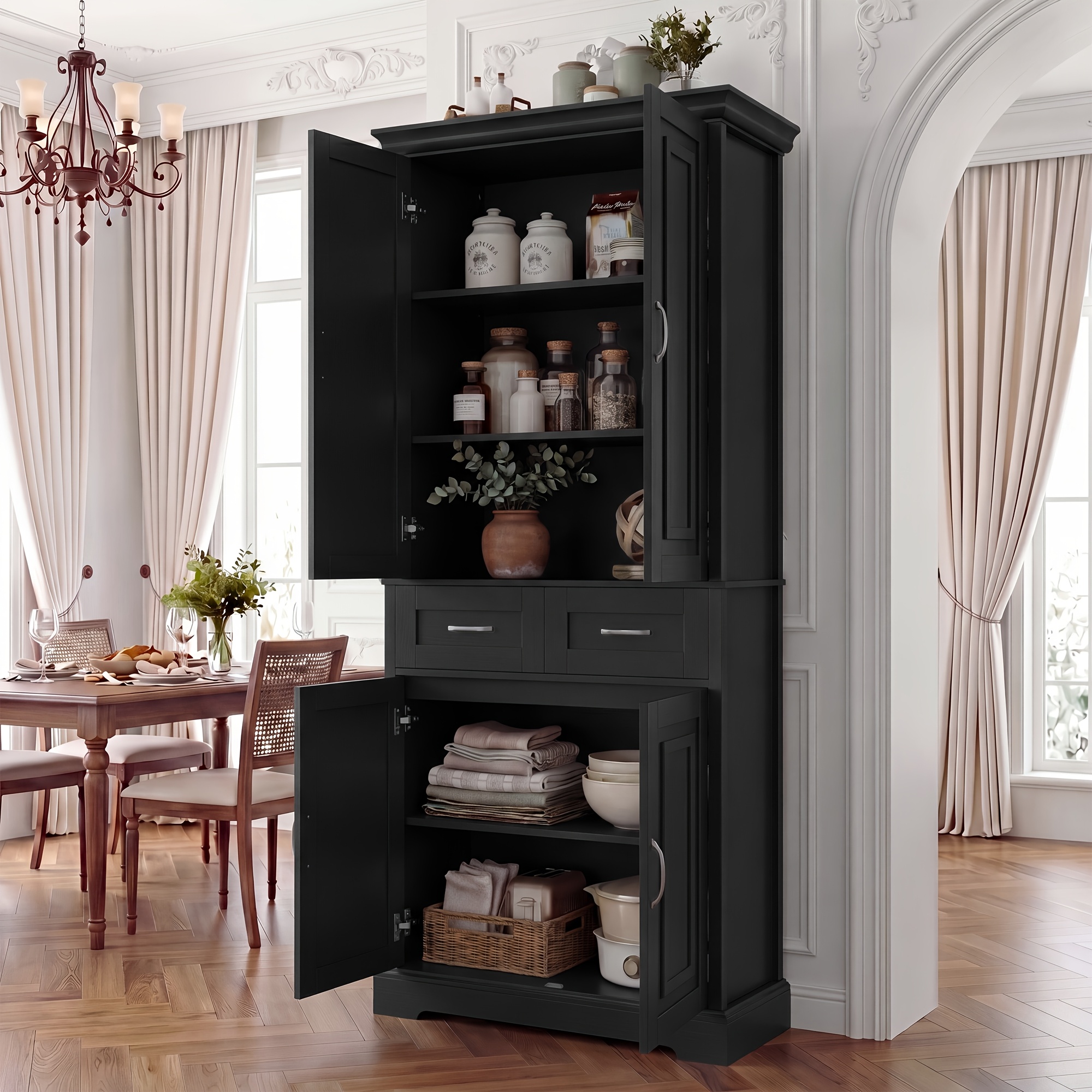 TEMU Kealive Chest Of Drawers, Kitchen Cupboard Tall Cabinet Freestanding Pantry Larder Cupboard Sideboard And Drawers For Living Room Dining Room