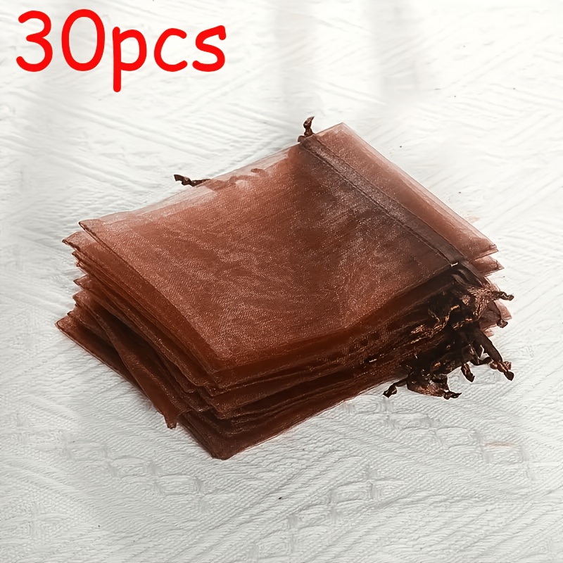 TEMU 30pcs Brown Organza Gift Bags - Sheer Mesh Drawstring Bags; Suitable For Packaging Jewelry And Small Soaps, Wedding Favors, Birthday Parties,
