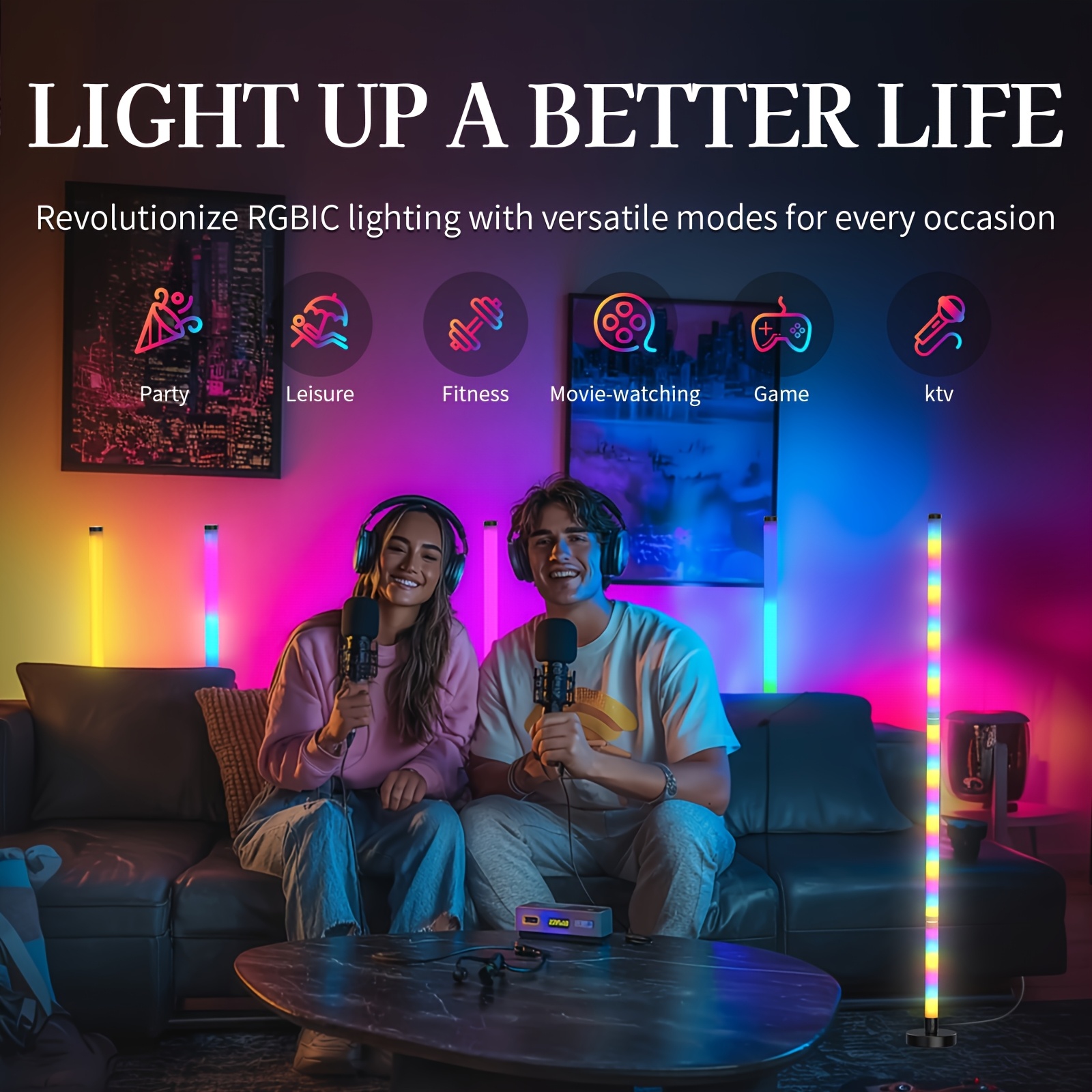 A Smart Color-Changing Floor Lamp, LED Corner Light with Music Synchronization, Controls The Ambient Lighting - Powered by USB, Suitable for Bedrooms, Living Rooms, And Gaming Areas - Adjustable Brightness, Modern Ambiance Light