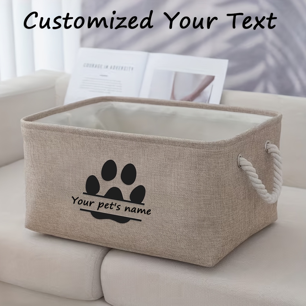 TEMU Panier de rangement personnalisé pour jouets de chien - Nom personnalisé et motif de os, boîte de rangement pour animaux de compagnie en tissu