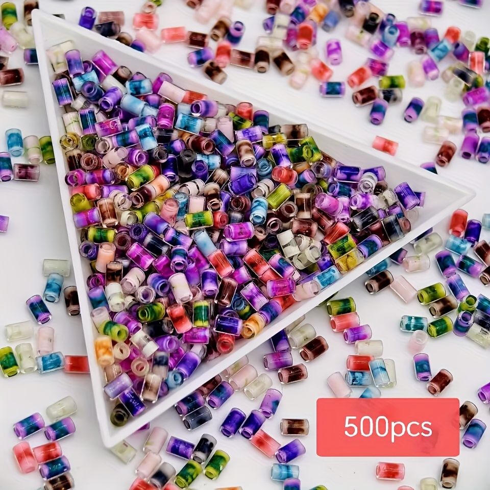 Image of 500pcs Ink Painting Tube Glass Beads Diameter 2*4mm Glass Tube Beads Bohemian Style Women's Jewelry Making Bracelet Necklace Earrings Personalized Making