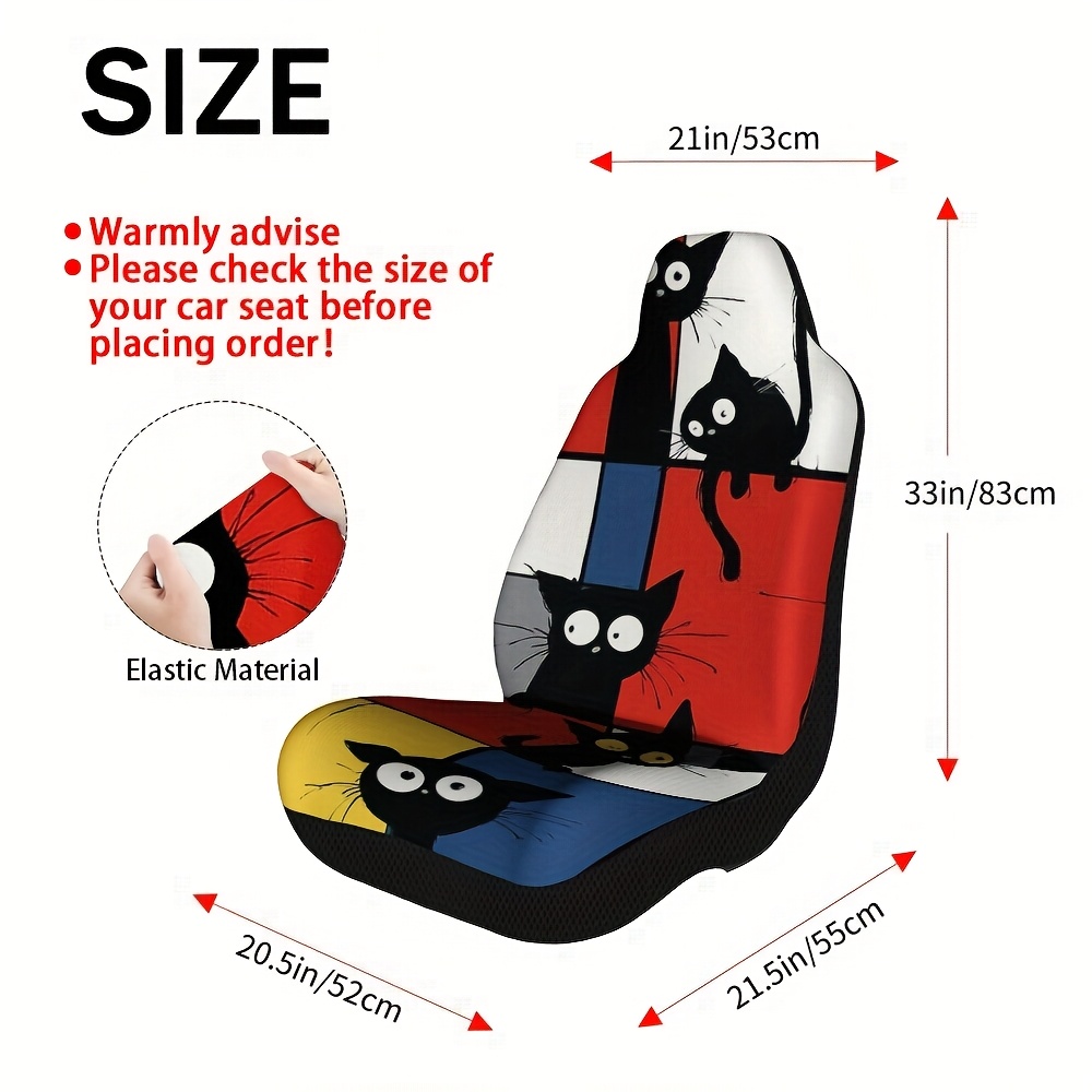 TEMU 2pcs, Fashionable Casual Black Cats Print Car Seat Covers, Suitable For Most Models, Foldable And Washable, Perfect Gift For Drivers And