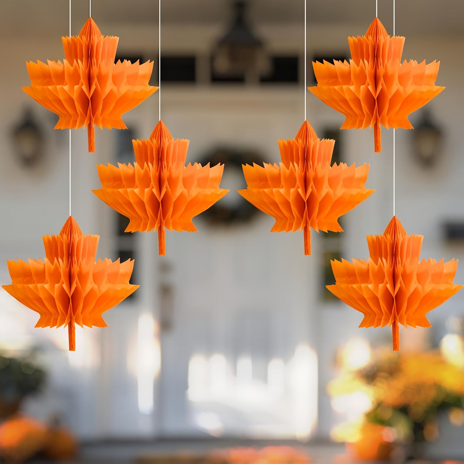 TEMU 6pcs Hanging Ornaments Fall Paper Honeycomb Autumn Tissue Paper Honeycomb Table Centerpieces Hanging Decor For Thanksgiving Home Party Supplies