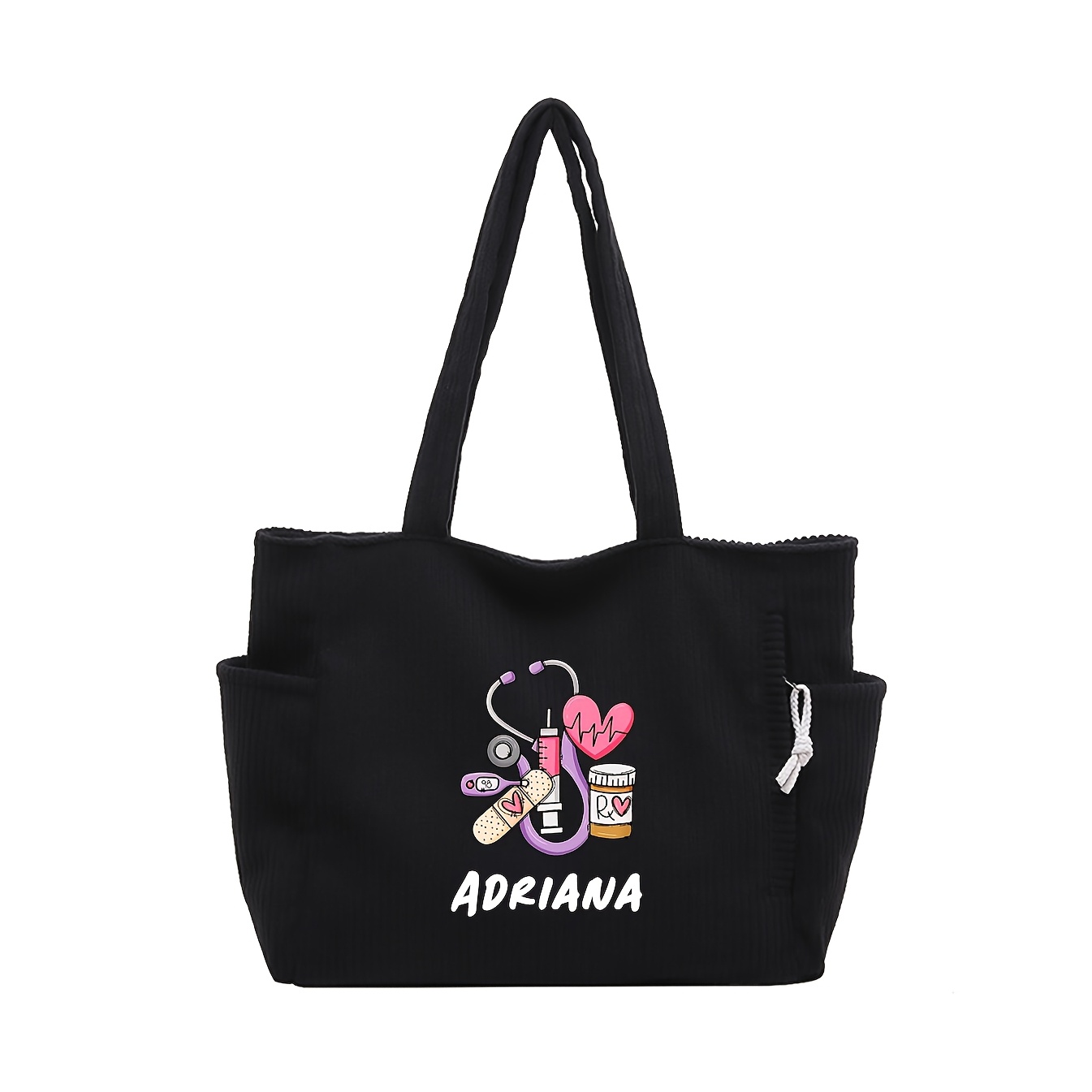 TEMU 1 stuks Gepersonaliseerde schoudertas met gezondheids Thema (Aangepast Naam). Herbruikbare Tote met Stethoscoop Design; Geschikt voor Dagelijks