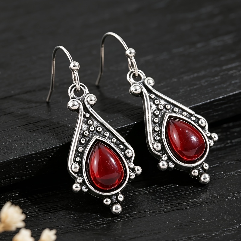 TEMU Par de aretes góticos geométricos huecos con floral incrustado, forma de , resina y aleación de para mujer