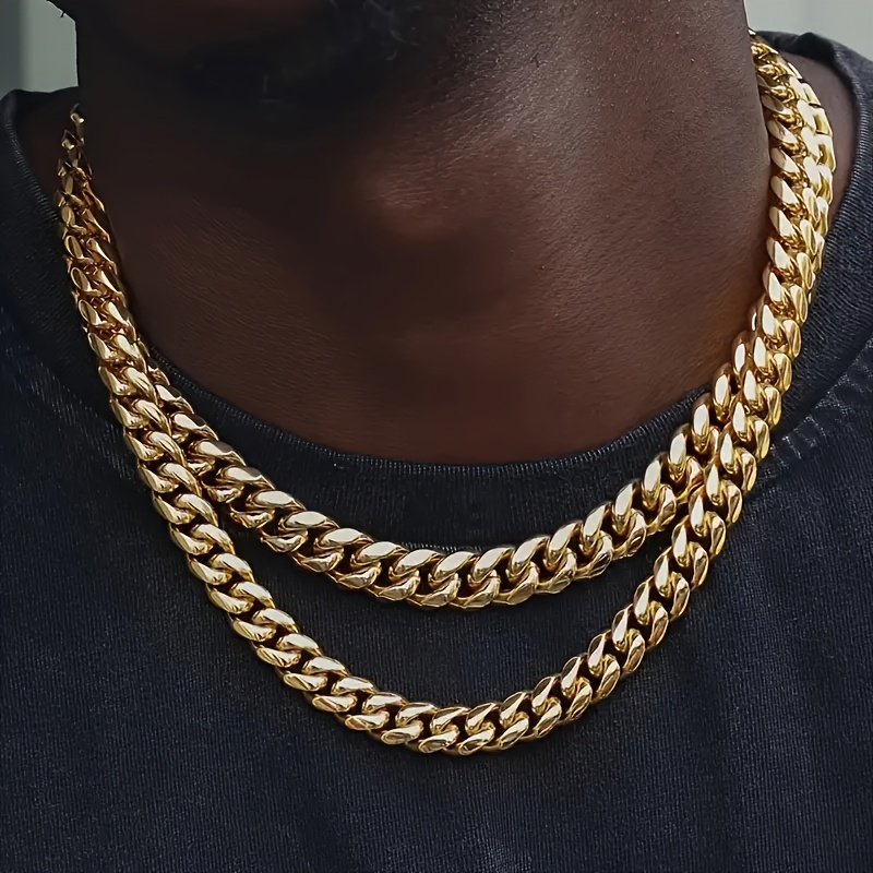 

1pc Mens Heavy Miami Cuban Link Chain Choker Golden Color Plated Hip Hop Thick Stainless Steel 14mm Necklace/bracelet