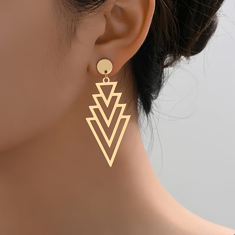 

1 Pair 14k Golden Plated Geometric Diamond-shaped Iron Drop Earrings For Women, Versatile Jewelry, All Season Accessory