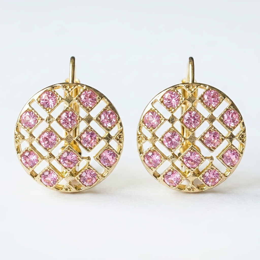 TEMU Une paire de boucles d'oreilles décontractées de style bohème pour tous , au design vintage élégant de ronde, incrustées de verre rouge, conçues