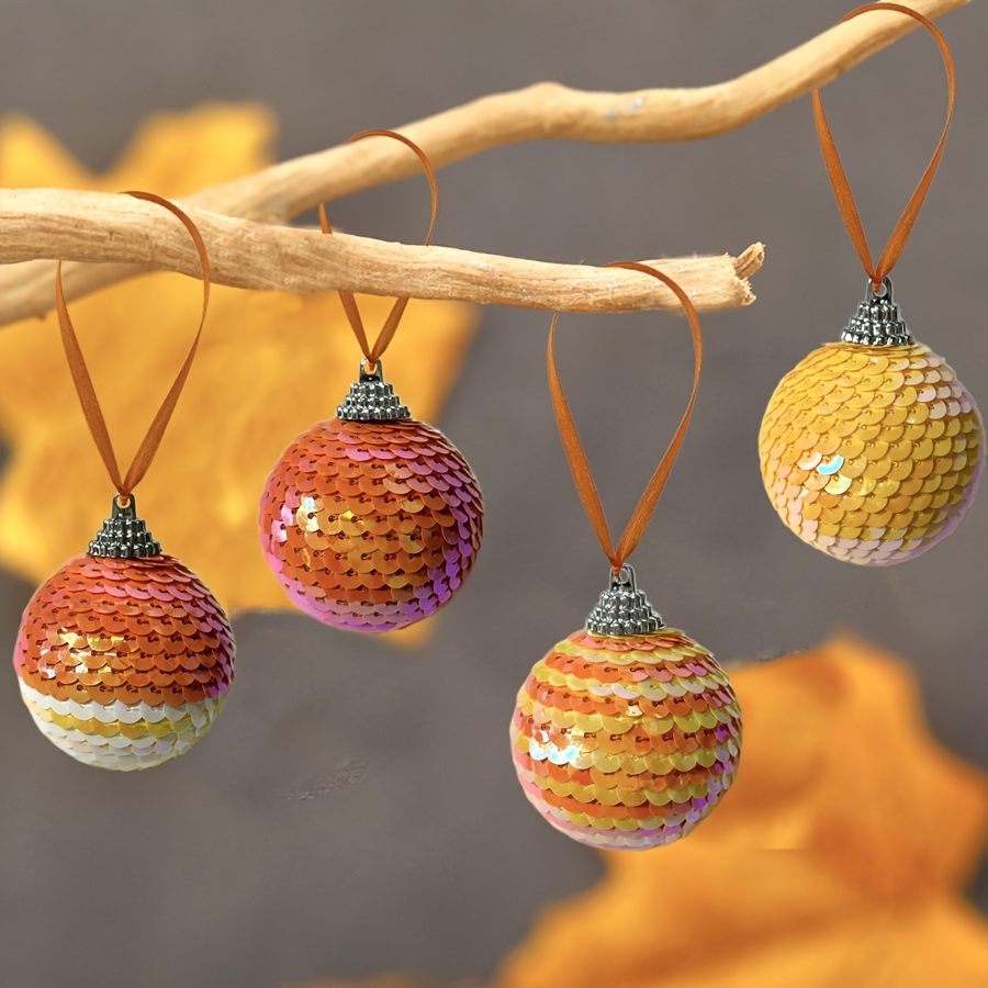 

Thanksgiving Harvest Festival 4pcs Sequin Hanging Balls - Multicolor Plastic Ornaments For Fall Holiday Party Decorations, No Battery Required, Featherless Decorative Props For Tree And Scene Setup