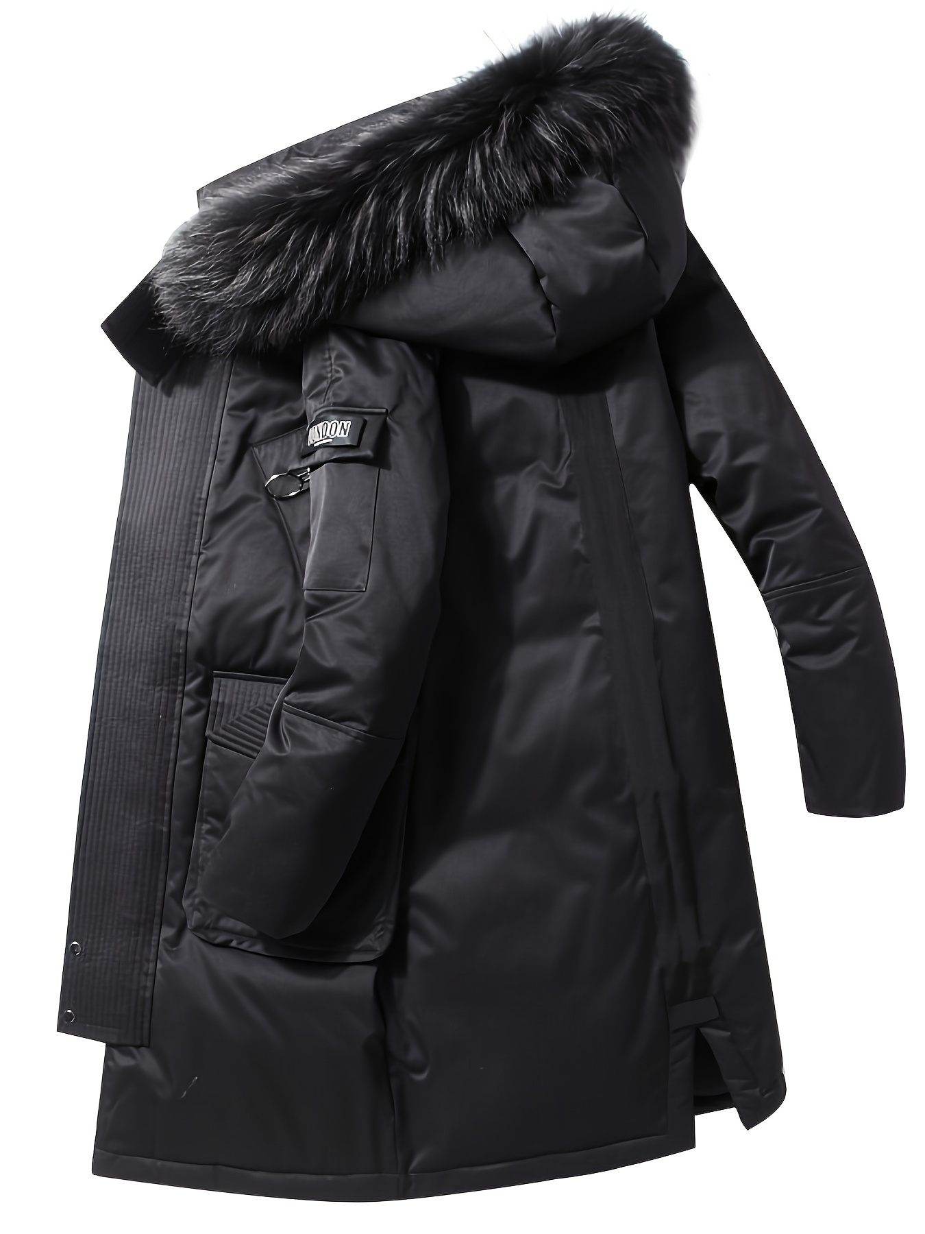 men's stylish camo long jacket fur hood zip winter Temu Poland