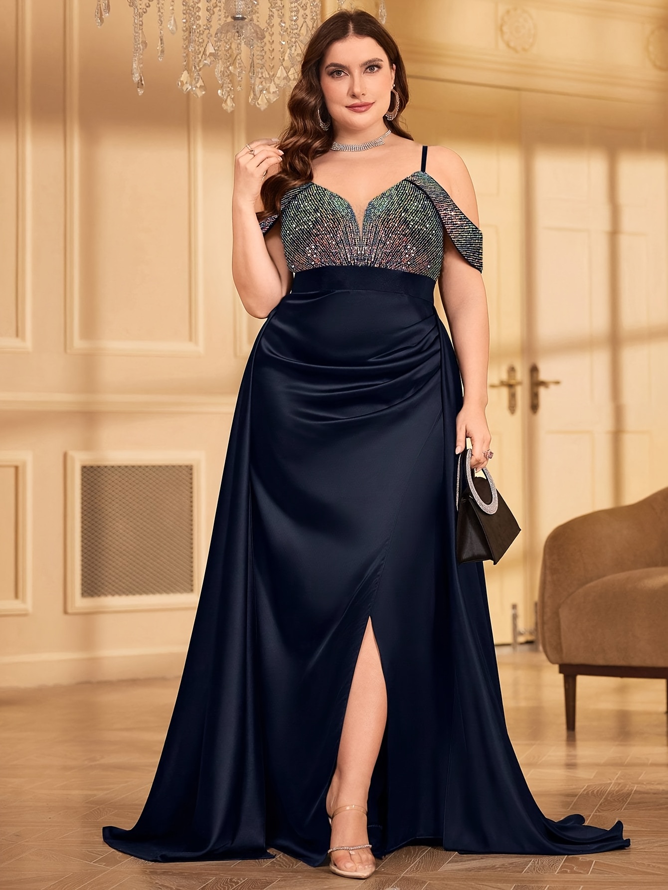 black and navy blue prom dress Dark Blue V Neck Satin Lace Long Prom Dress Evening Gowns
