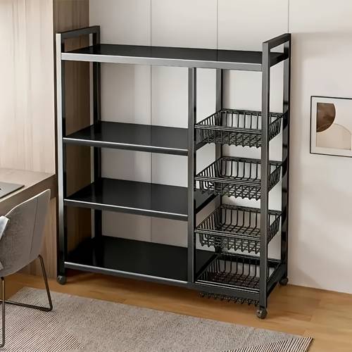 office storage and organization cart 1pc movable storage rack adjustable kitchen shelf with wire baskets kitchen organizer and storage metal shelf rack with wheels suitable for garage