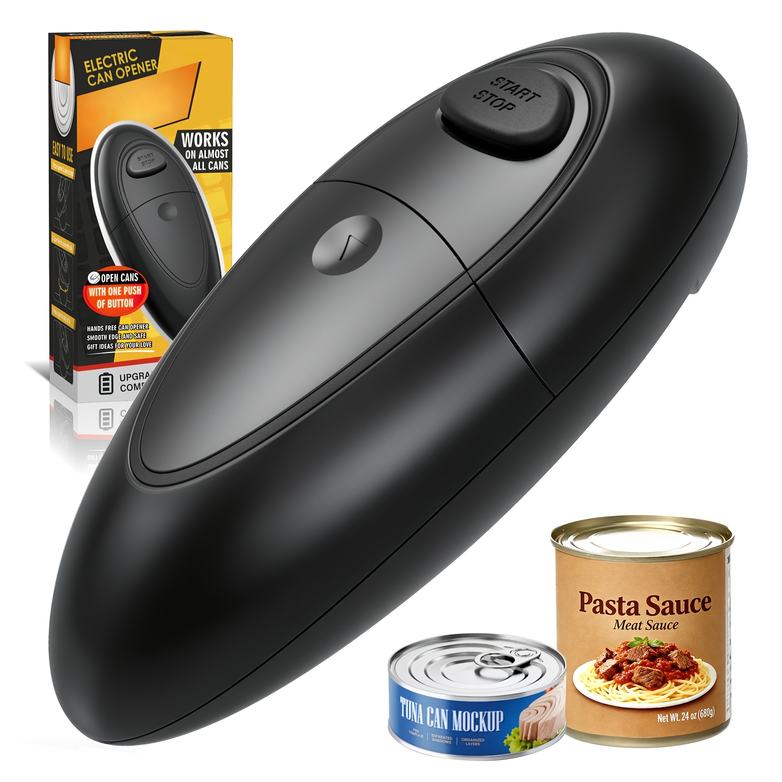 Automatic Can Opener, Hands-Free Device for Effortless Opening of All Can Sizes with Safe Edges, Food-Safe, Portable, Battery Powered