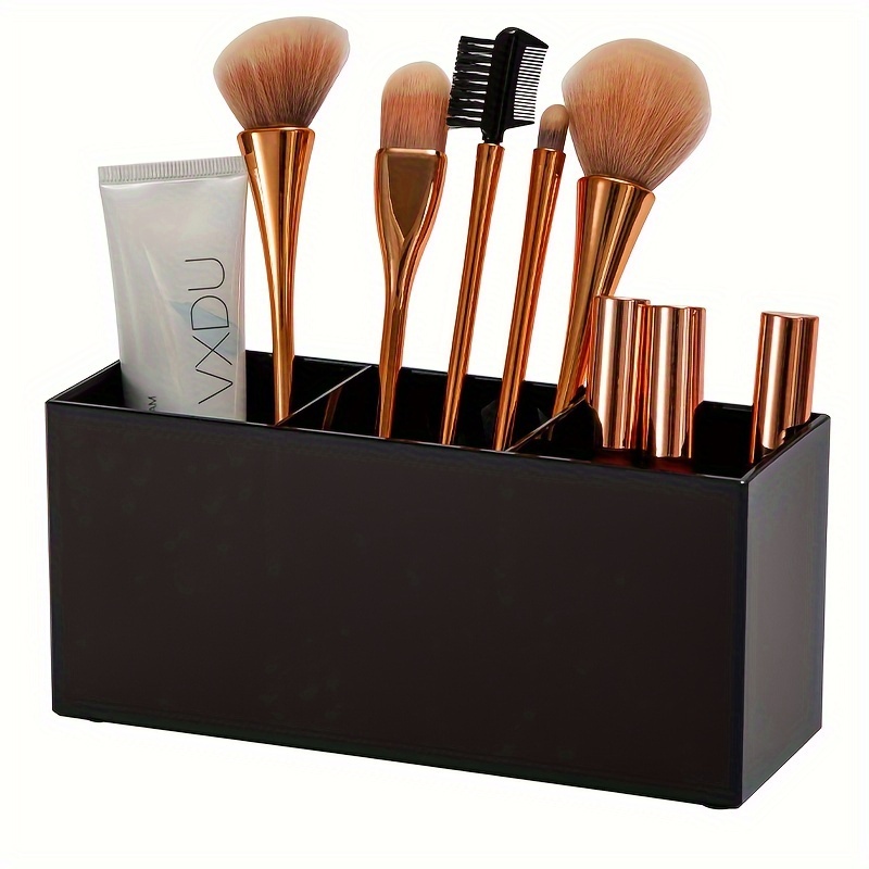 

Acrylic Makeup Brush Organizer - 3-compartment Desktop Holder For Cosmetic Brushes, Pens & Accessories - Mold-resistant, No Installation Required