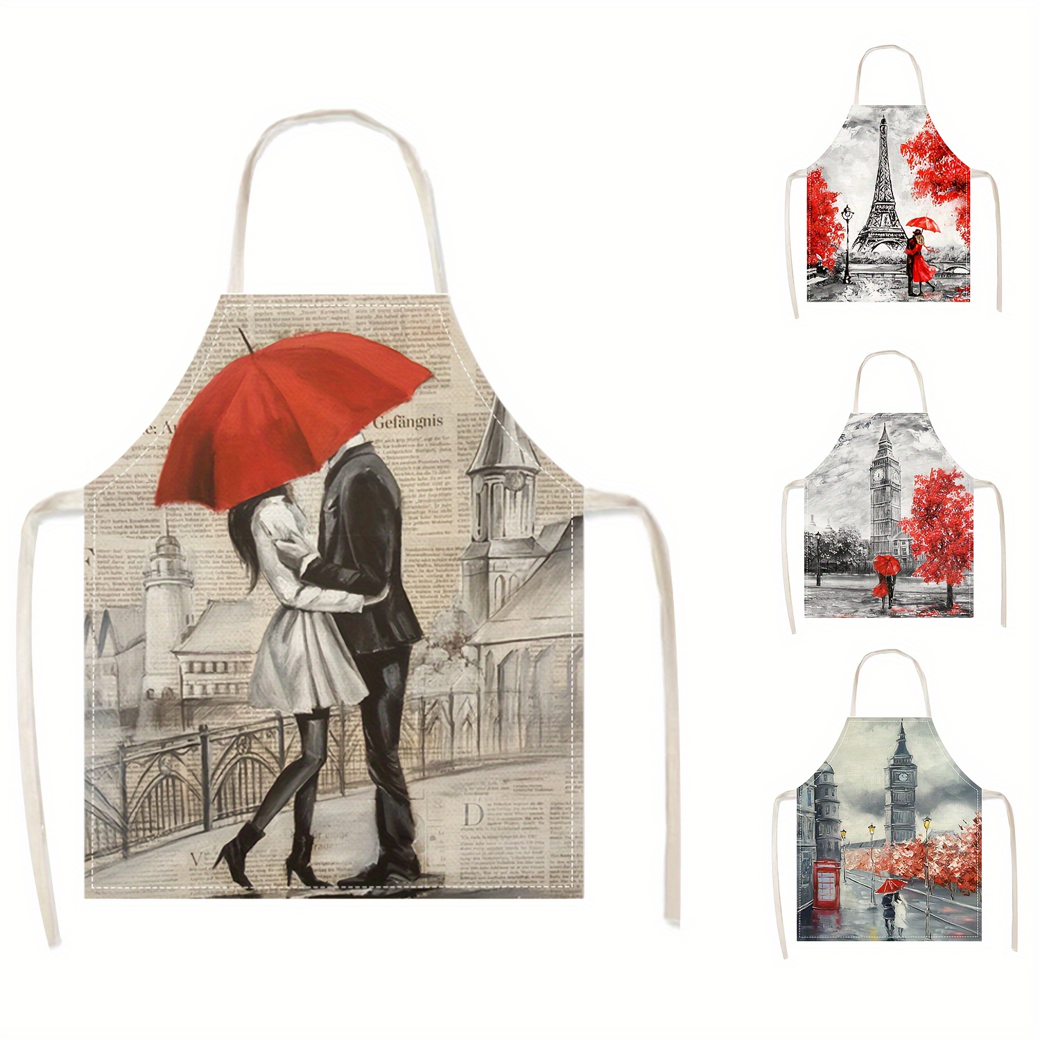

1pc, Apron, Fashionable Eiffel Tower Building Printed Apron, Anti-fouling And Wear-resistant Cooking Apron, Workwear For Household Cleaning, Cooking