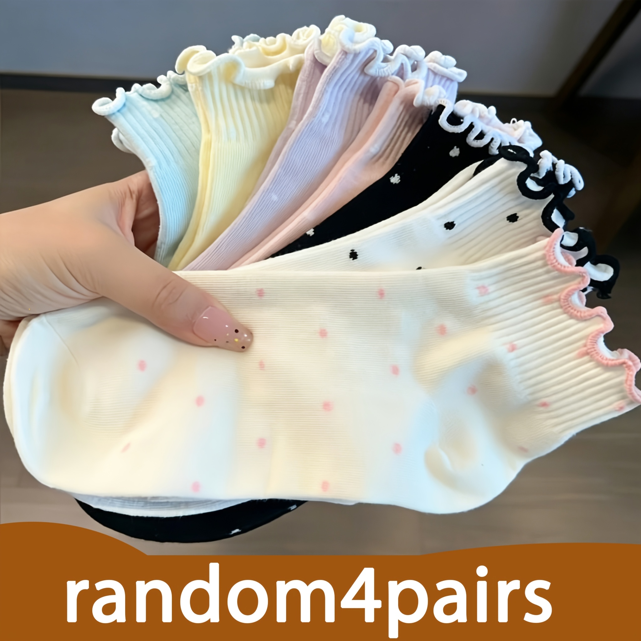 TEMU Random 4 Pairs Of Women's Frilly Lace Ankle Socks, Ladies' Calf Socks, Summer Short Socks, Soft, Comfortable And Breathable, 2026 New Style, For