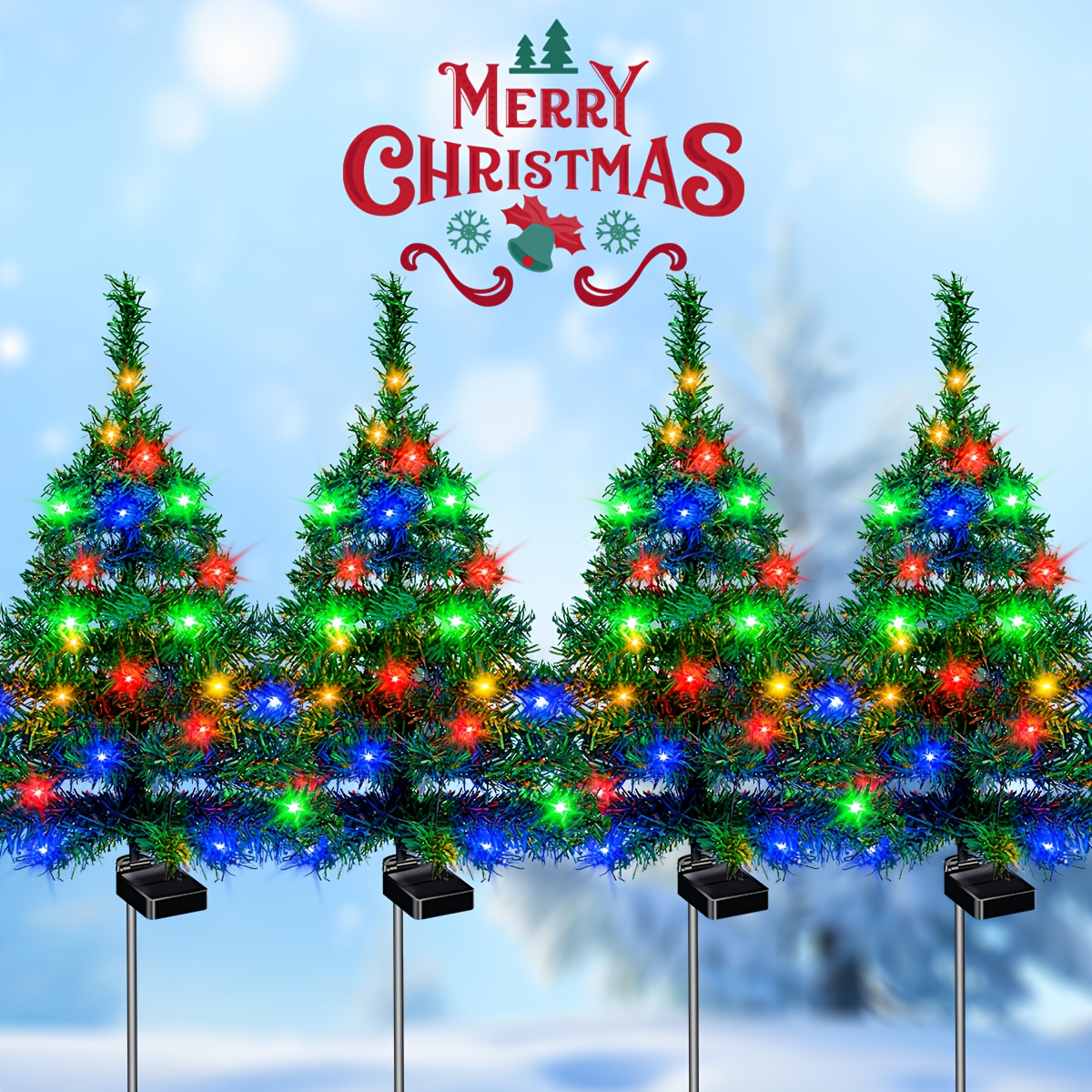 item picture 4pcs solar christmas tree lights ip65 1 2 4pcs suitable for outdoor lawns     durable plastic no wiring required solar outdoor lights