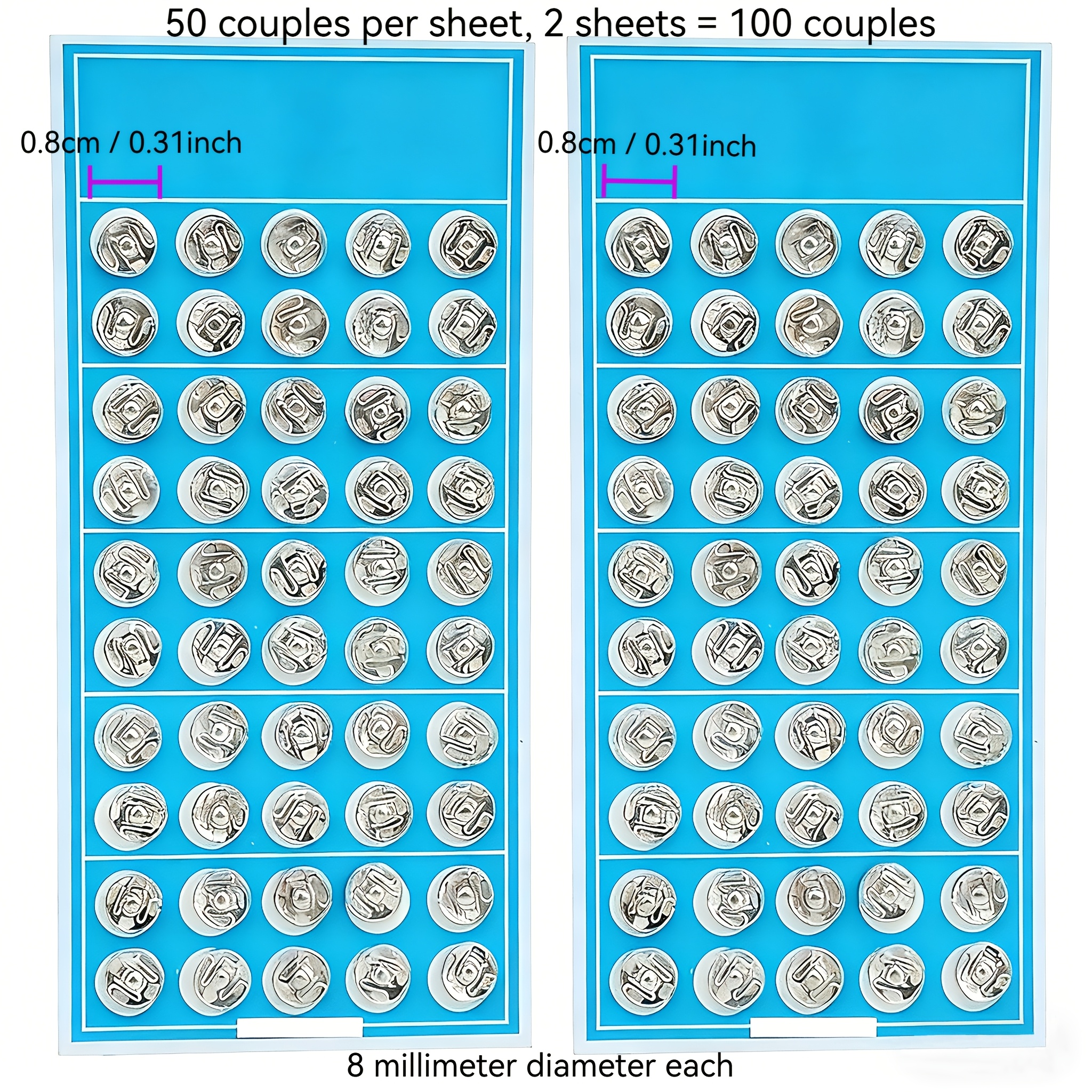 TEMU 100 Paires de Boutons-Pression Argentés à Double Face pour Vêtements, Agrafes à Pression de 8 mm, Boutons à Pression, Boutons Mère, Agrafes de