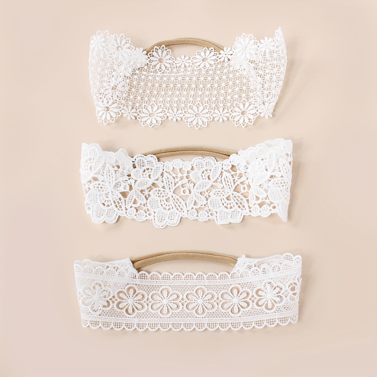 Image of 3pcs Embroidery Lace Headband, Princess Photograph Decor Hair Additions, Soft Stretchy White Hairband