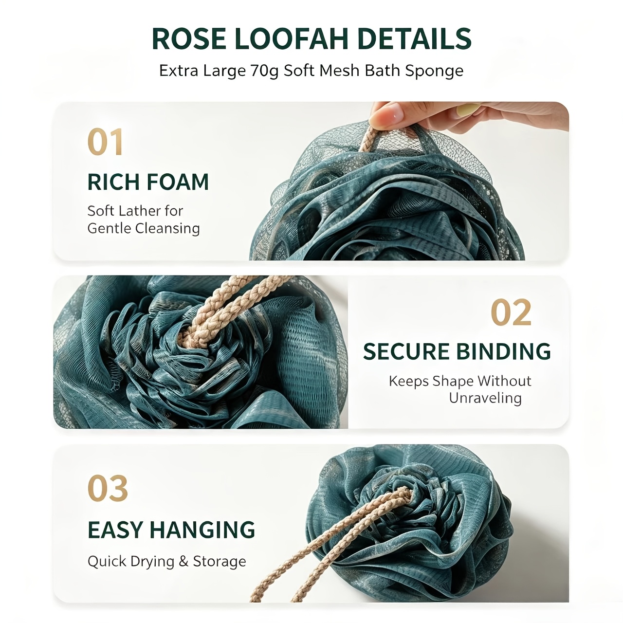 Large Rose-Shaped Bath Loofah Sponge with Storage Hook