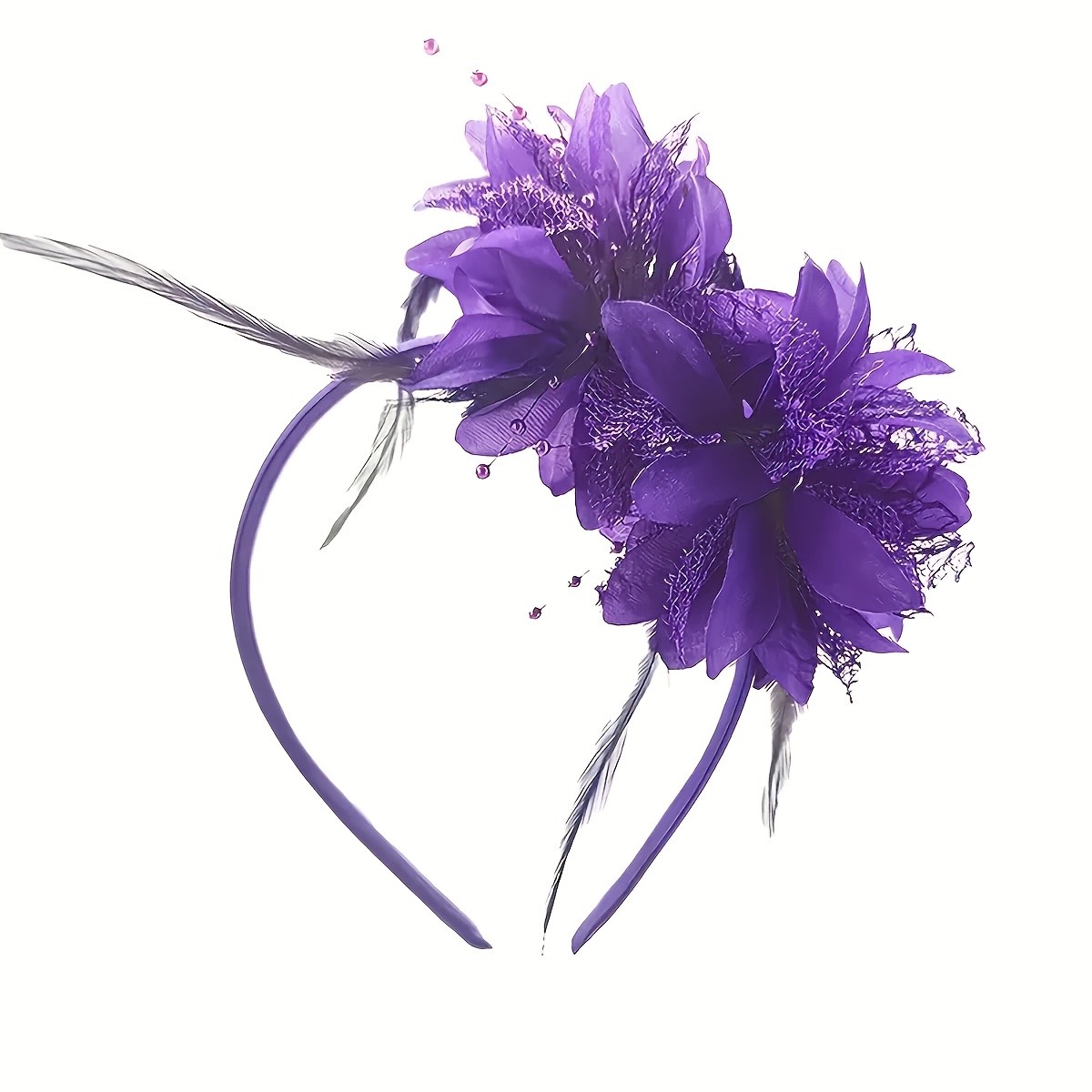 Elegant Vintage Purple Mesh Flower Headband for Women Stylish Feather Headband with Mesh Hat for Elegant and  main image 4