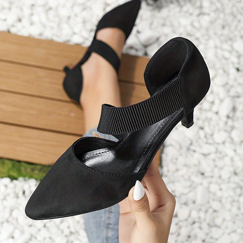 Black kitten heel ankle strap shoes sale