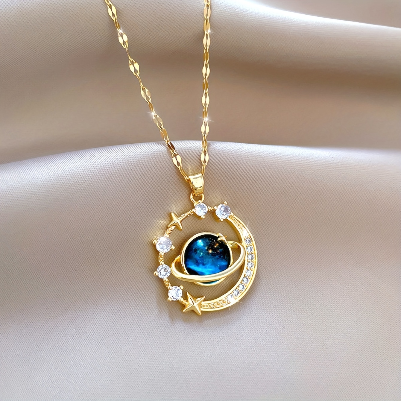 TEMU [new] 1pc, Planet Moon Pendant Necklace, High-quality Jewelry, Upgraded Temperament Necklace, Premium Decorative Necklace, Suitable For Daily