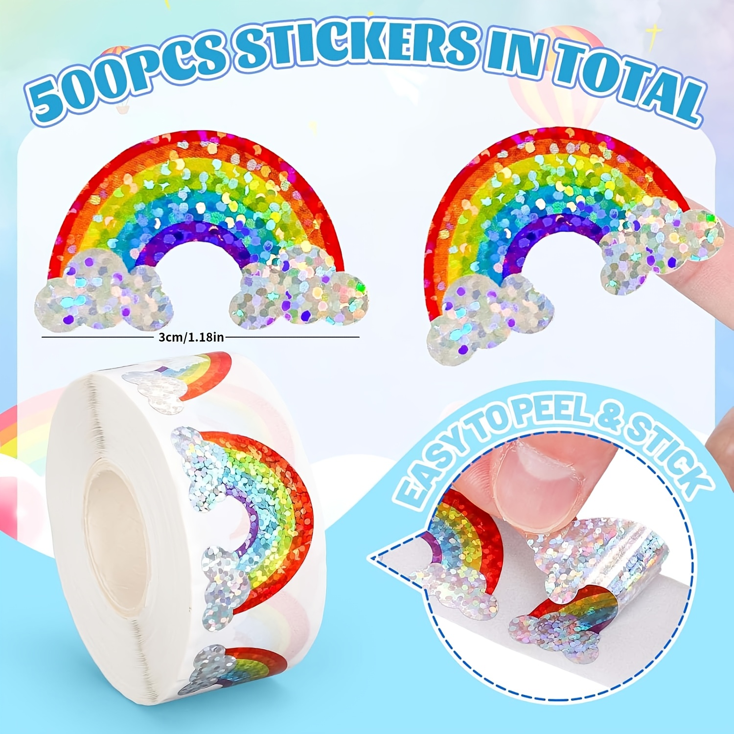 500pcs Of 1.18in*3cm Rainbow Stickers For Window Gift Decoration, Gift Box Stickers, Birthday Party Decoration Stickers, Gift Wrapping Stickers, And Envelope Sealing Stickers