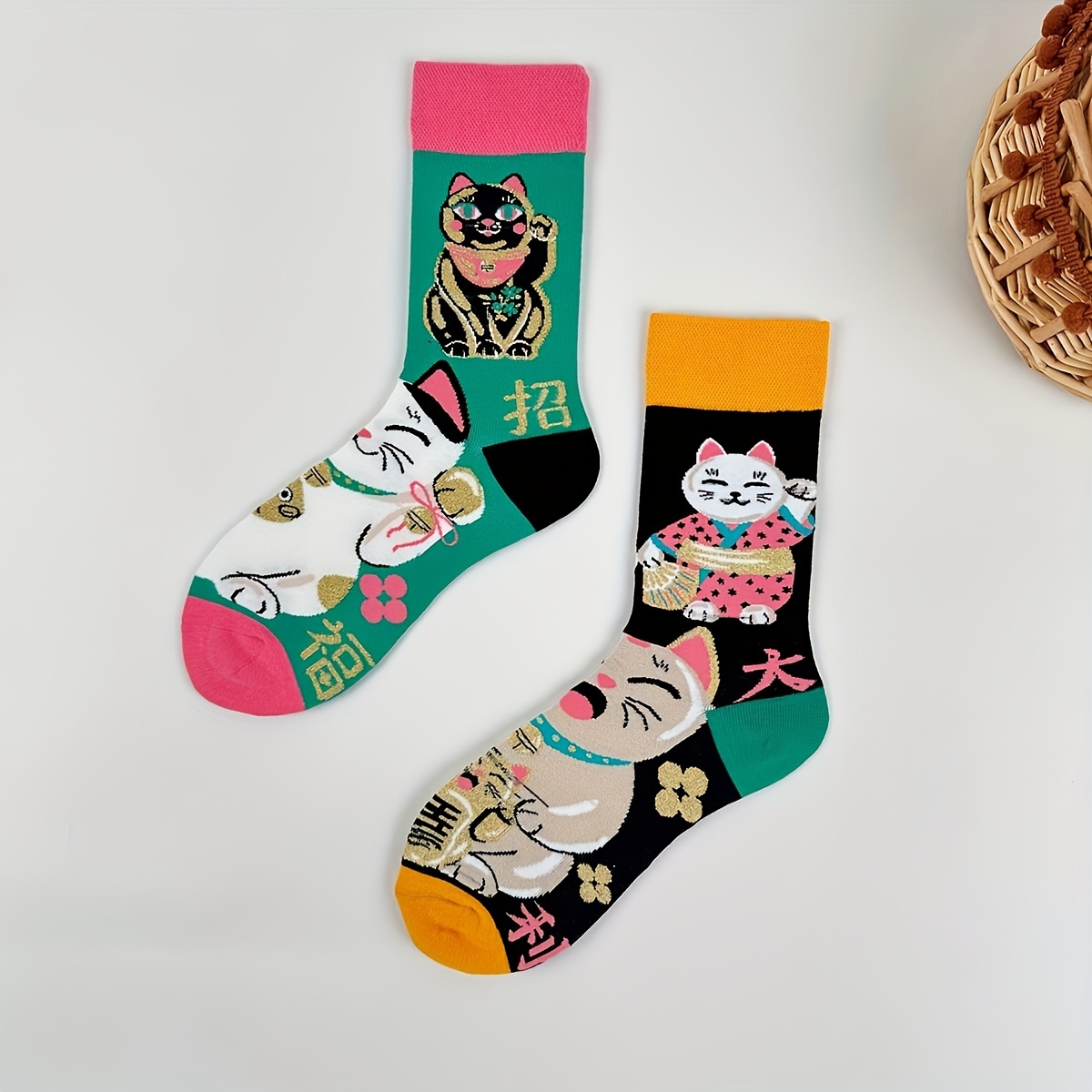 1 Pair Of Cat Pattern Men's Mid-calf Socks