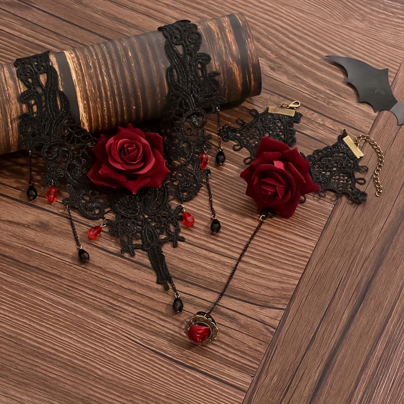 2pcs Gothic Punk Style Openwork Lace Flower Set