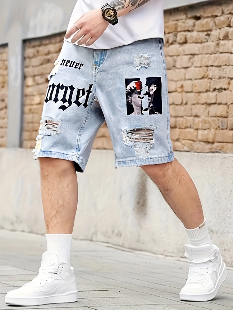 herren zerrissene denim shorts weiß gewaschene jeans blauem Temu