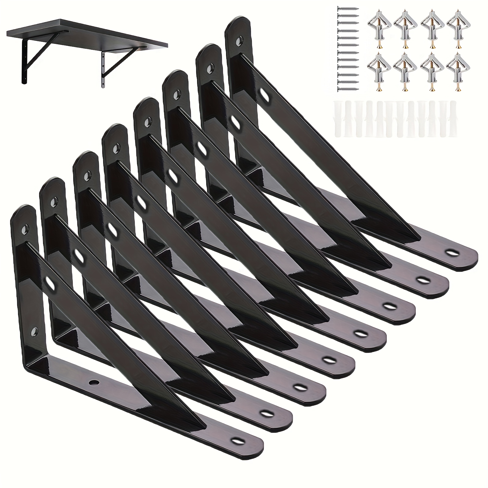 

8pcs 6 Inch Shelf Brackets, 150x90mm Heavy Duty Wall L Brackets With 90 Degree Triangle, Mounting Screws Included (6 Inch)