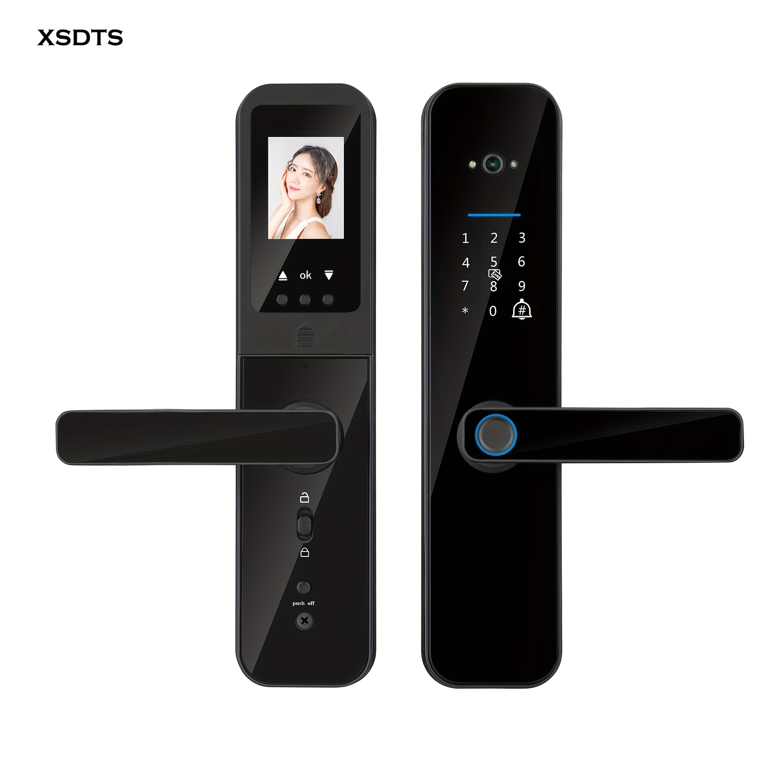 قفل باب ذكي XSDTS تويا واي فاي إلكتروني رقمي مع كاميرا، بصمة بيومترية، بطاقة ذكية وكلمة مرور