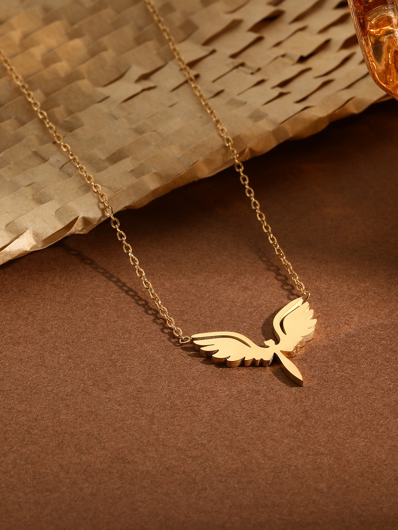 1pc titanium steel 18k golden plated angel pendant necklace Temu