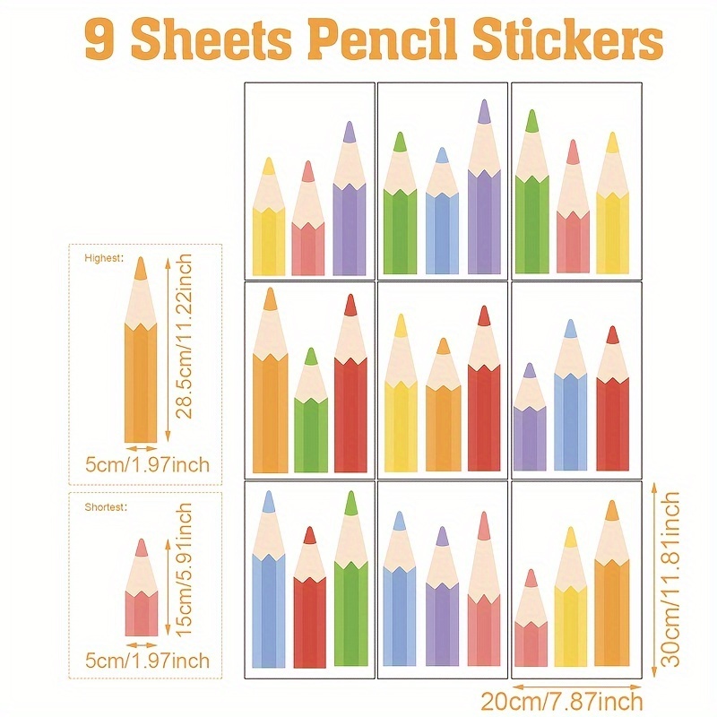 9 Sheets Of Pvc Pencil Stickers For Decorating Home Windows And Walls, Perfect For Learning-themed Parties, Happy Birthday Celebrations, And Event Favors