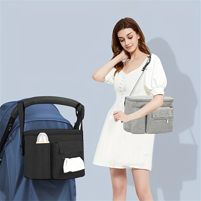 

Stylish Large-capacity Stroller Organizer - Polyester, Multi-functional & Storage Bag With Shoulder Strap, Stroller