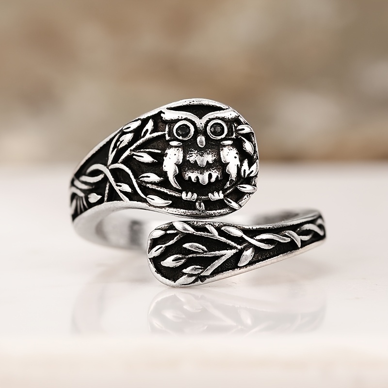 E-shop Retro Schnitzblumen Löffel Ring Mode Eule Offener Verstellbarer Ring für Frauen Männer Täglich Party Urlaub Böhmischer Ring Schmuck