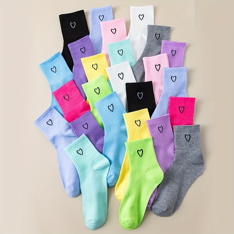 TEMU 5 Pairs Of Random Mixed Color Socks, Color Socks Suitable For Men And Women, Suitable For , Bows, Love Patterns, Colorful, Soft And Comfortable,