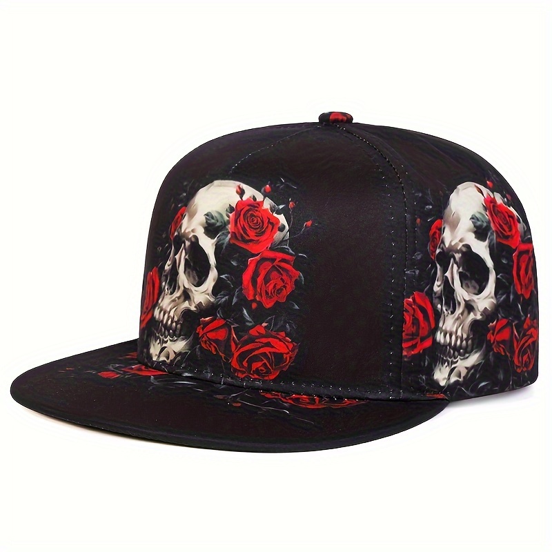 TEMU 1pc Skull And Roses Print Acrylic Baseball  , Unisex Fashion Vintage Hat, Adjustable , Lightweight, With Knitted For Bachelor , Movie Theme